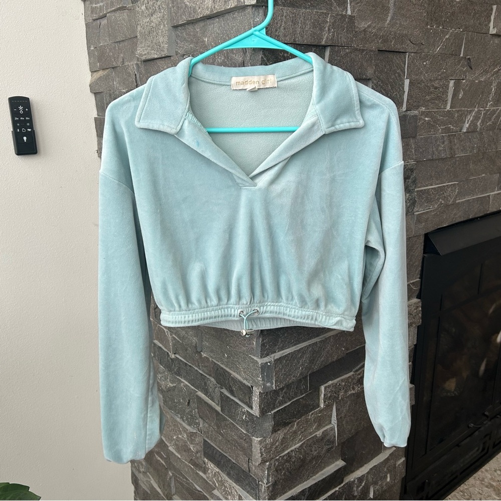 Madden Girl Pastel Blue Velour Crop Top